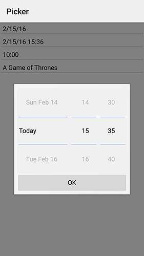 Date and time picker on Android. Notice it didn’t use a built-in widget since there is none